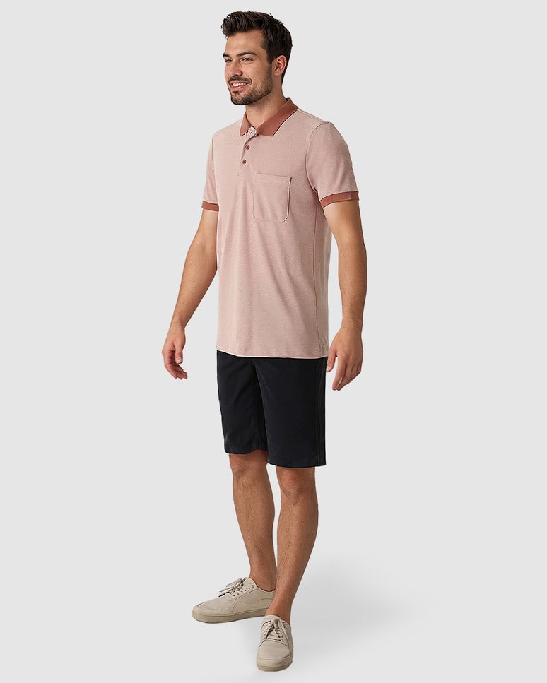 Camisa Polo Masculina Regular Bolso Frontal Em Malha Piquet Texturizada