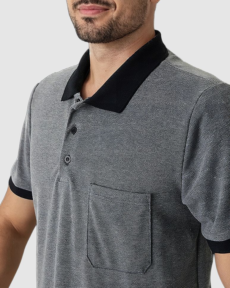 Camisa Polo Masculina Regular Bolso Frontal Em Malha Piquet Texturizada