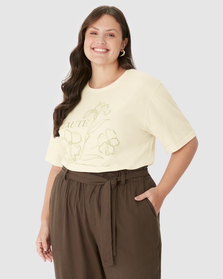 Blusa Feminina Plus Size Box Estampa Puff Alto Relevo Em Algodão