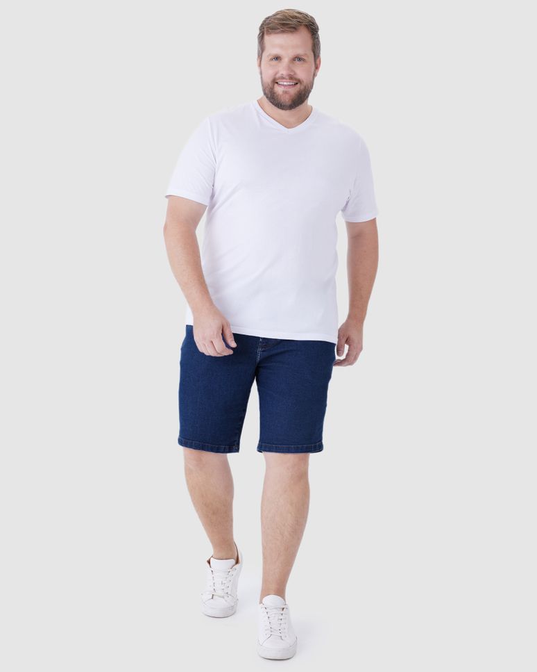 Bermuda Masculina Plus Size Tradicional Em Jeans Com Elastano