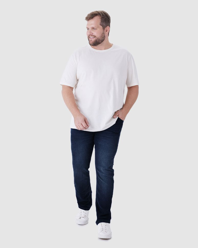 Calça Masculina Plus Size Slim Cintura Média Em Jeans Com Elastano