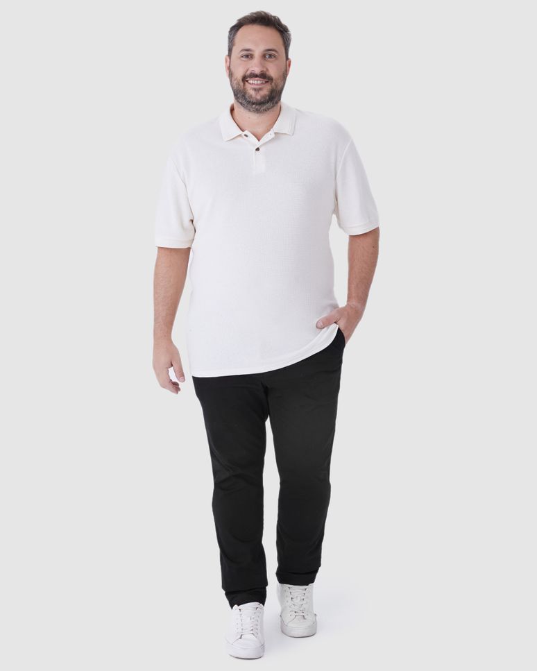Calça Masculina Plus Size Chino Cintura Média Em Sarja Stretch