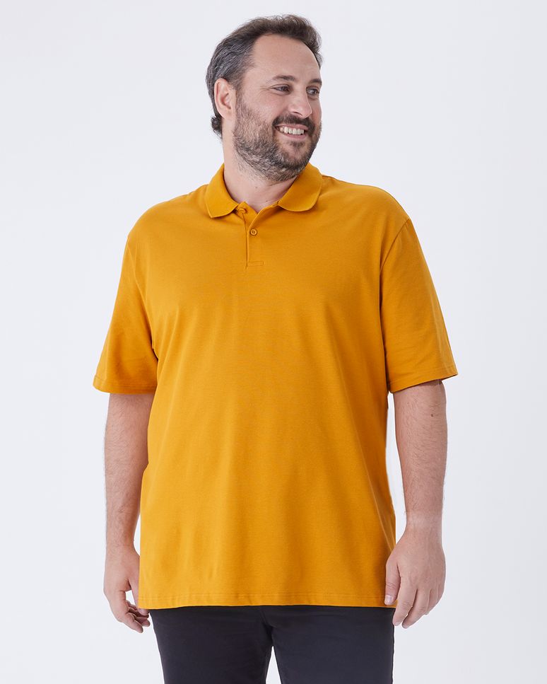 Camisa Polo Básica Masculina Plus Size Peitilho Frontal Em Piquet Stretch