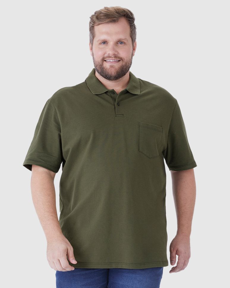Camisa Polo Masculina Plus Size Bolso Funcional Frontal Em Piquet Stretch
