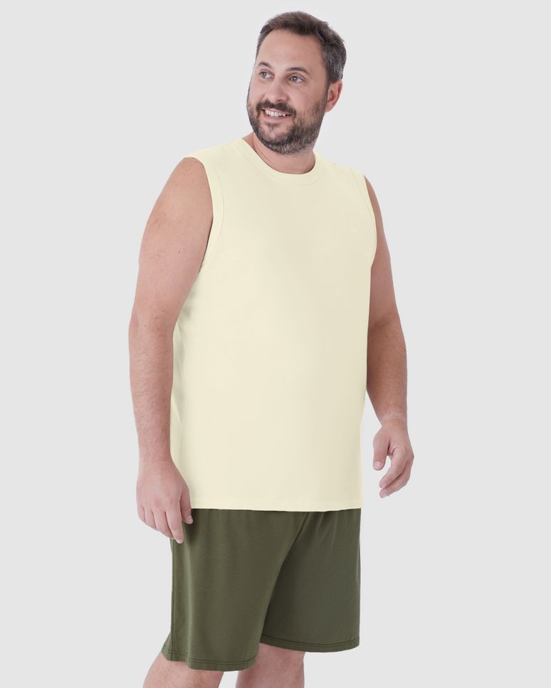 Pijama Curto Masculino Plus Size Regata Detalhe Bordado Em Algodão