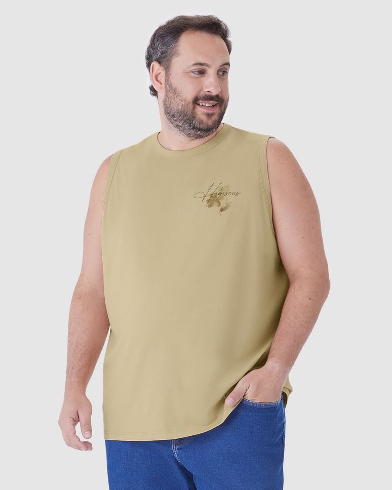 Regata Masculina Plus Size Estampa Lettering Frente E Costas Em Algodão