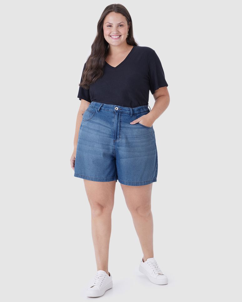 Bermuda Feminina Plus Size Boyfriend Cintura Média Em Jeans 100% Algodão
