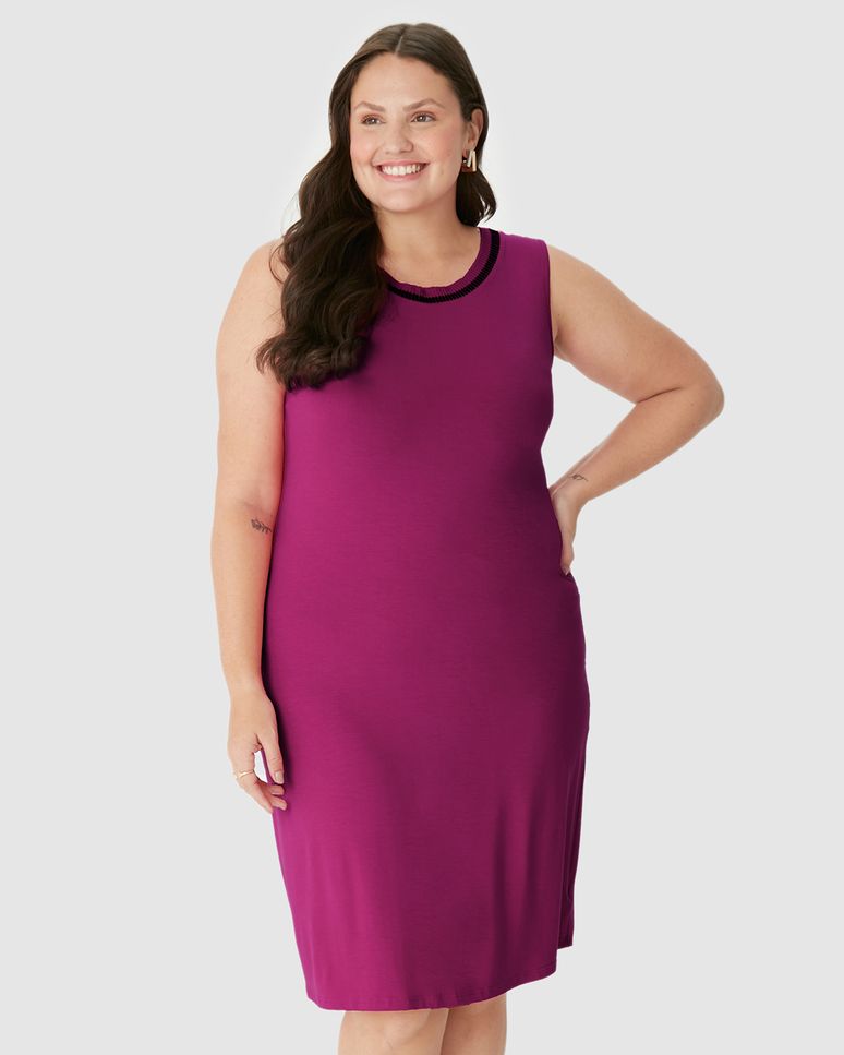 Vestido Feminino Plus Size Reto Decote Redondo Retilínea Em Viscose Stretch