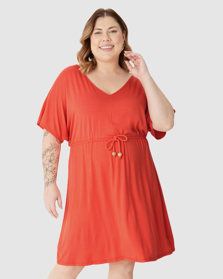 Vestido Feminino Plus Size Cadarço E Amarração Frontal Em Viscose Stretch