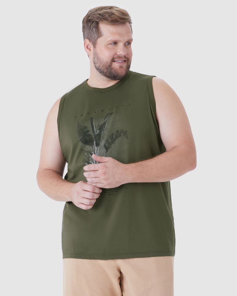 Regata Masculina Plus Size Estampa Reconnect Em Algodão