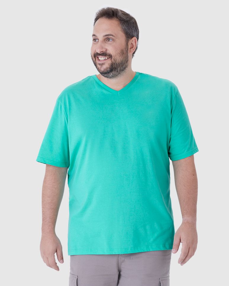 Camiseta Básica Masculina Plus Size Decote V Manga Curta Em Algodão