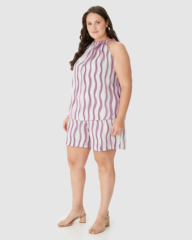 Blusa Feminina Plus Size Evasê Amarração Costas Em Viscolinho Texturizado