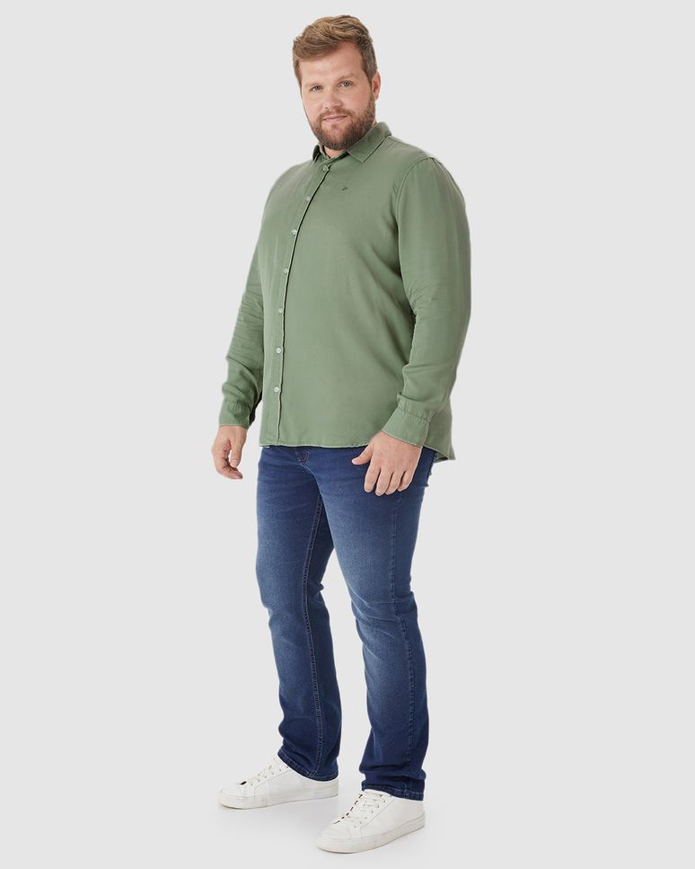 Camisa Masculina Plus Size Manga Longa Bordado Peitoral Em Liocel