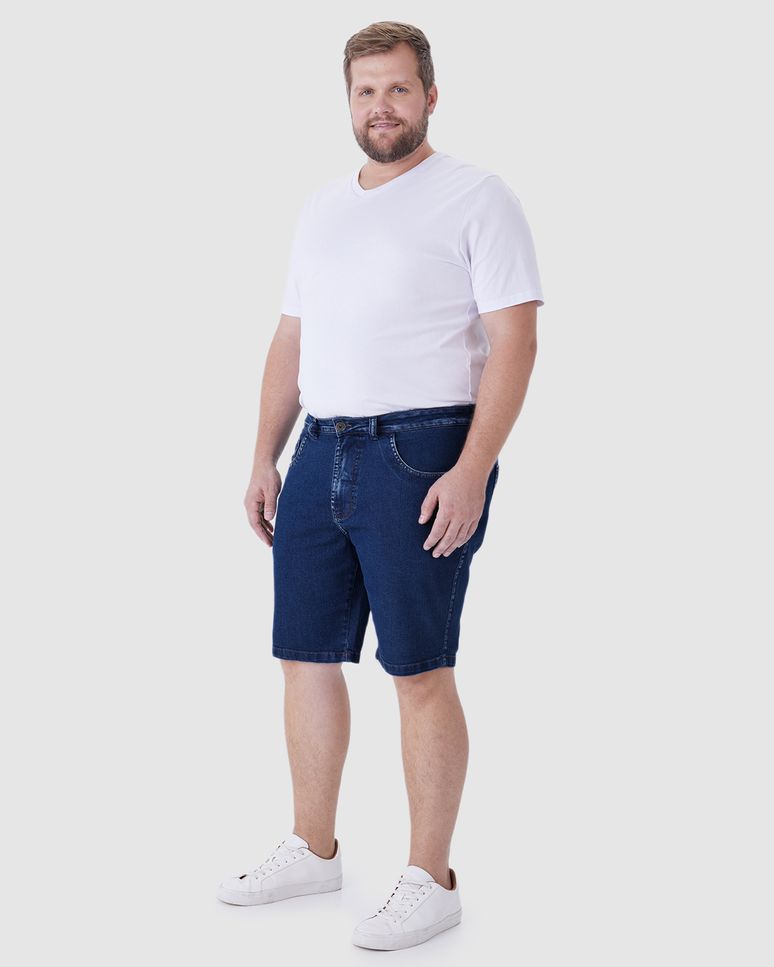 Bermuda Masculina Plus Size Tradicional Em Jeans Com Elastano