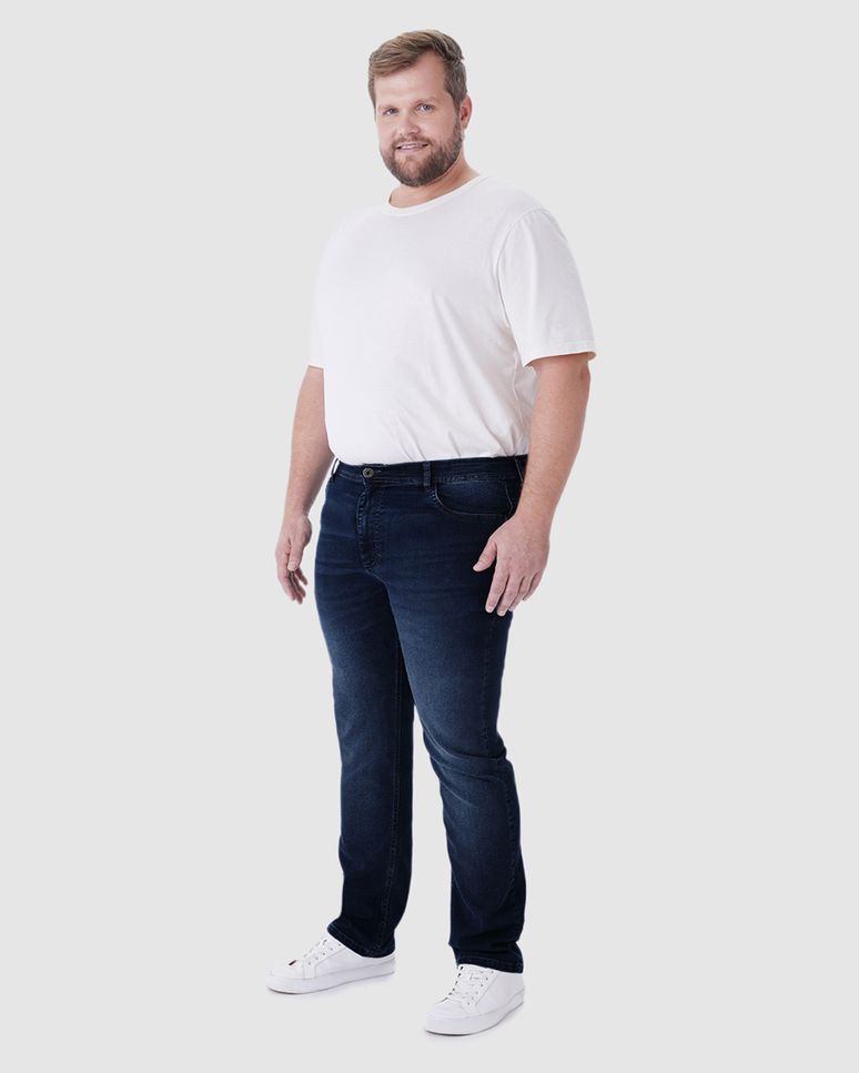 Calça Masculina Plus Size Slim Cintura Média Em Jeans Com Elastano