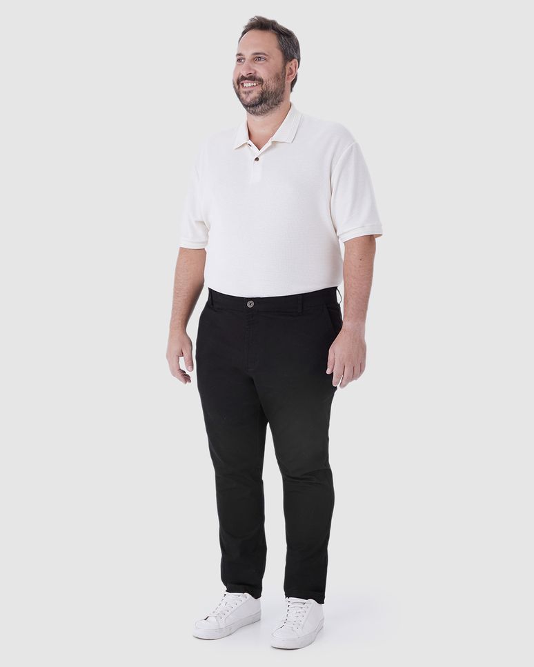 Calça Masculina Plus Size Chino Cintura Média Em Sarja Stretch