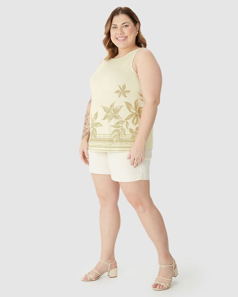 Regata Feminina Plus Size Evasê Estampada Em Malha Viscolinho Stretch