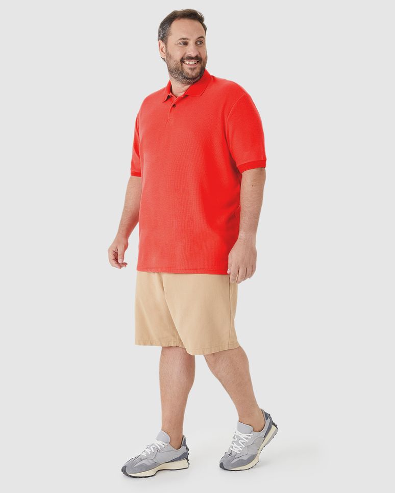 Camisa Polo Masculina Plus Size Abertura Lateral Em Malha Texturizada
