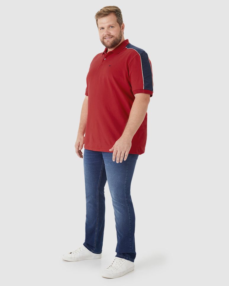 Camisa Polo Masculina Recorte Contraste Ombro Em Piquet Stretch