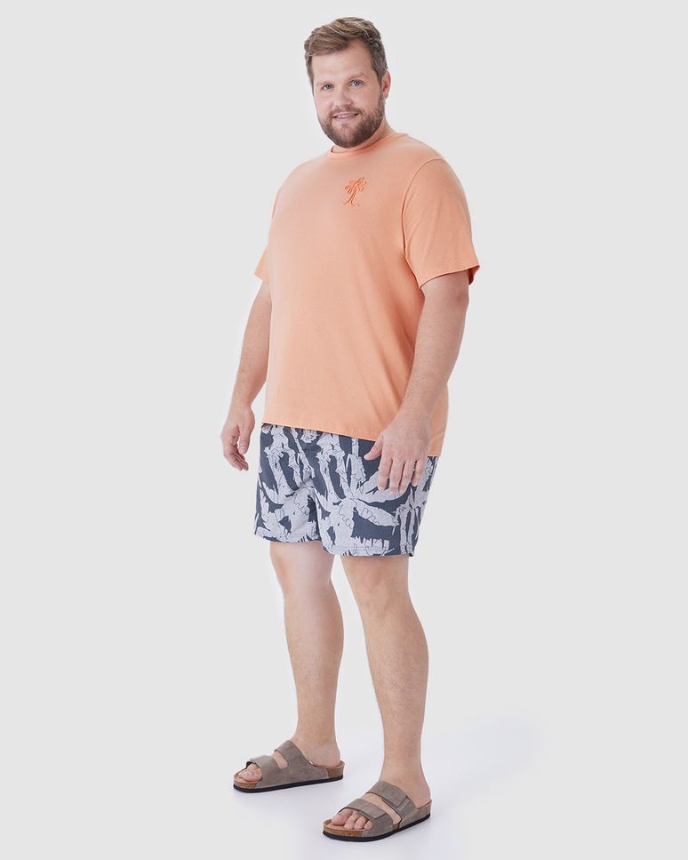 Camiseta Masculina Plus Size Nautical Estampa Frente E Costas Em Malha Linho