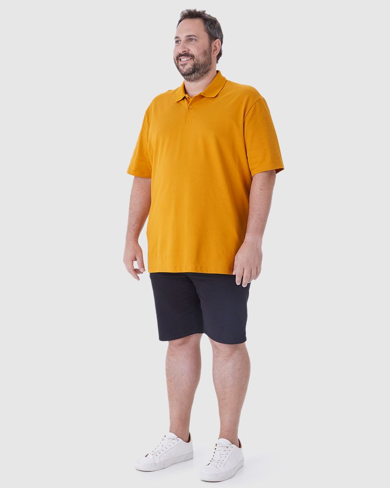 Camisa Polo Básica Masculina Plus Size Peitilho Frontal Em Piquet Stretch