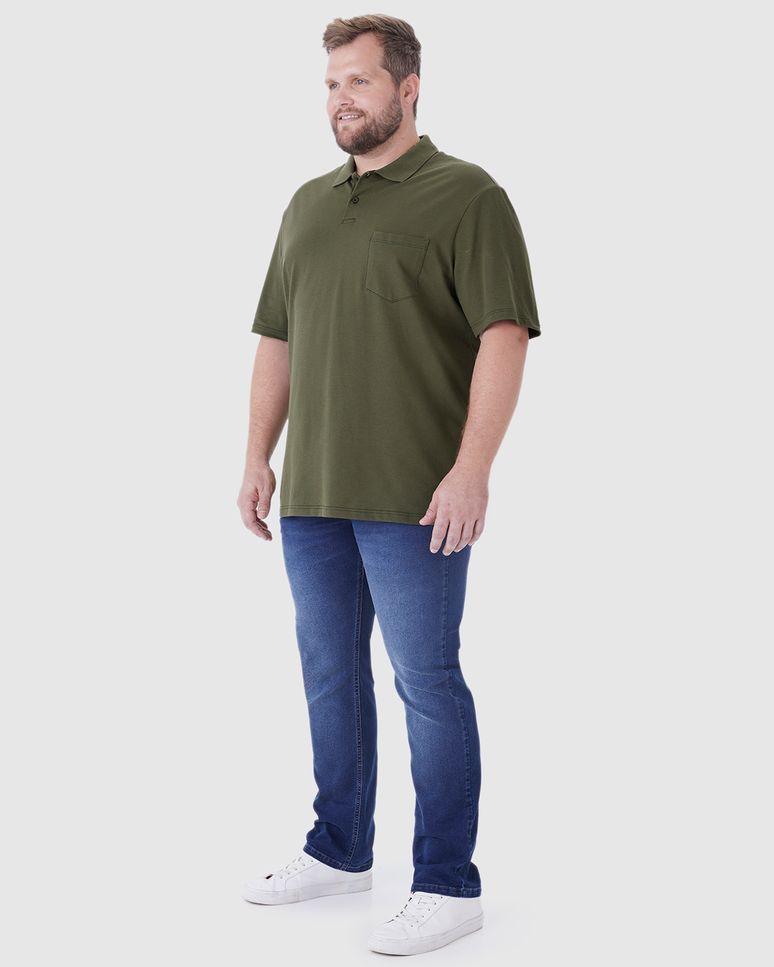 Camisa Polo Masculina Plus Size Bolso Funcional Frontal Em Piquet Stretch