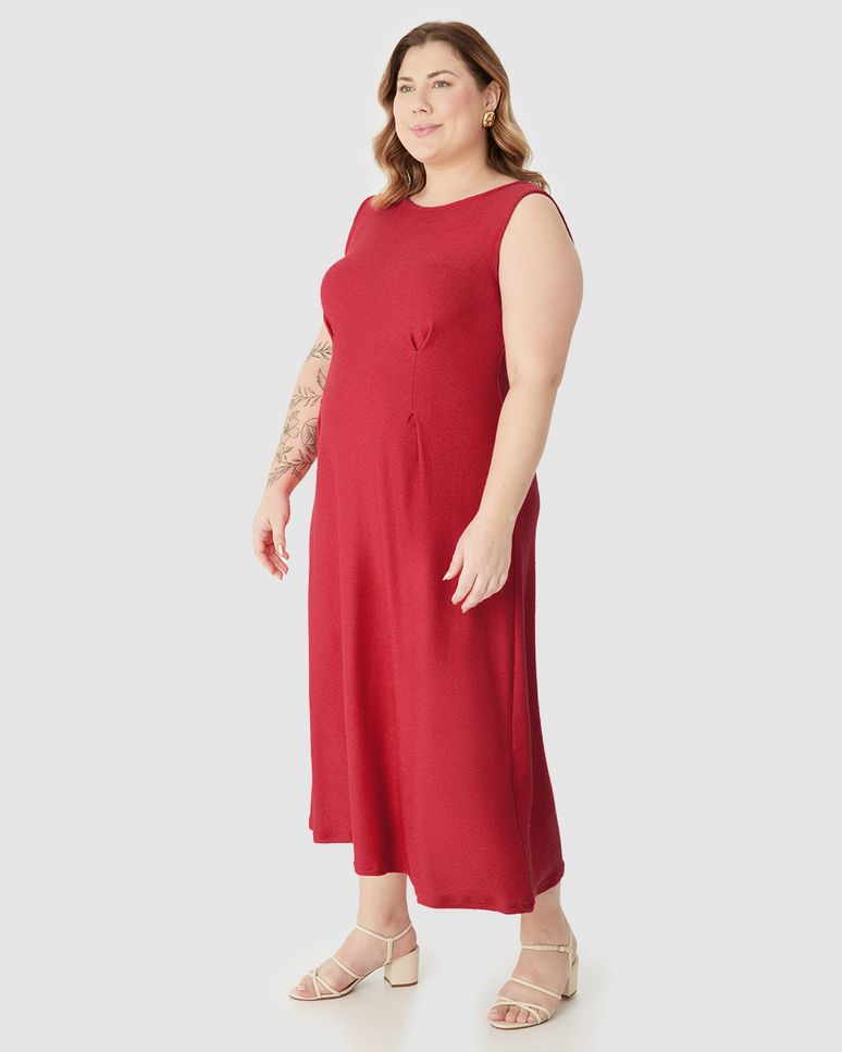 Vestido Midi Feminino Plus Size Acinturado Em Malha Viscose Texturizada