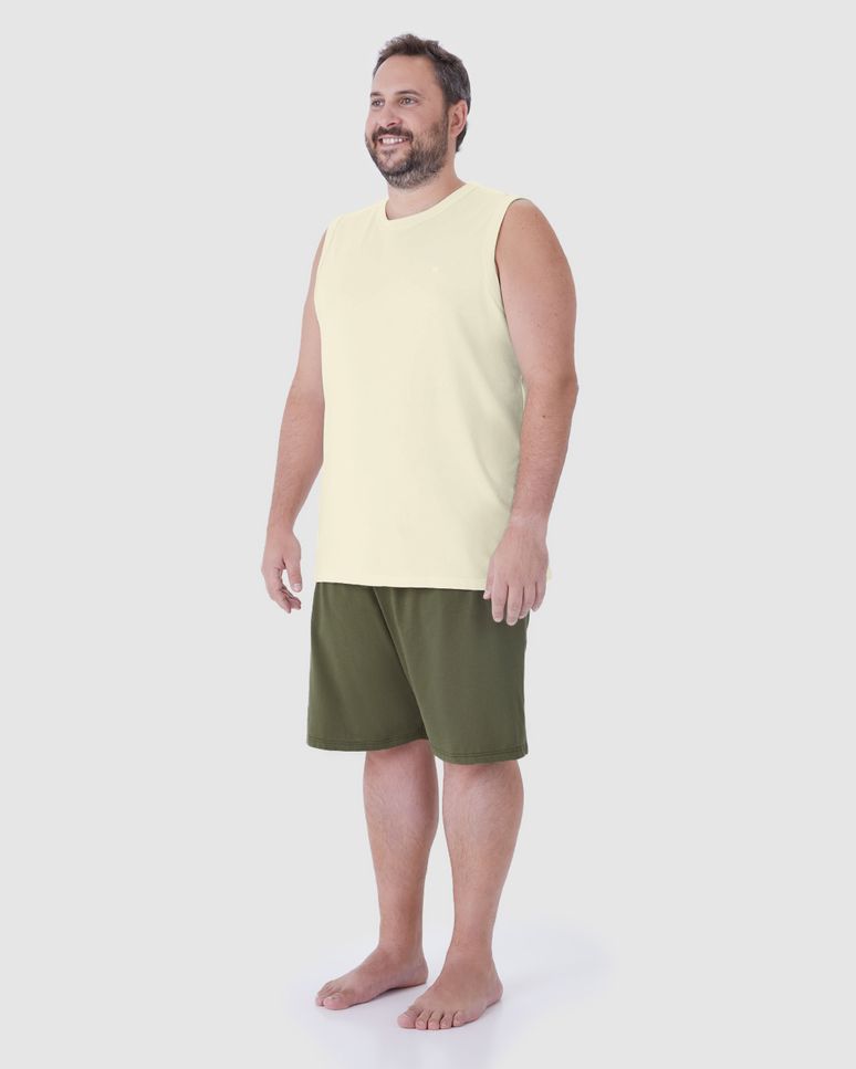 Pijama Curto Masculino Plus Size Regata Detalhe Bordado Em Algodão