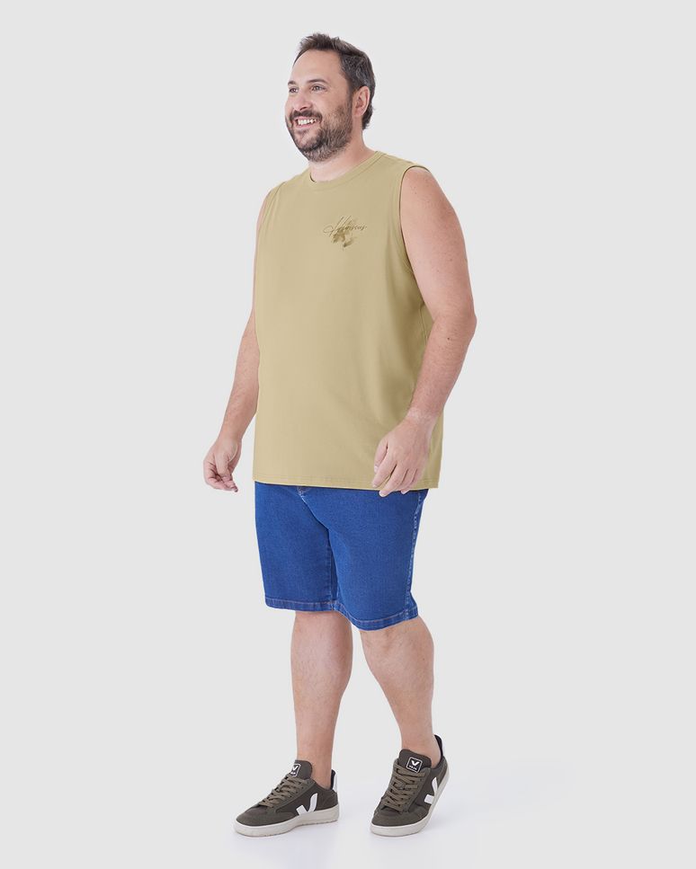 Regata Masculina Plus Size Estampa Lettering Frente E Costas Em Algodão
