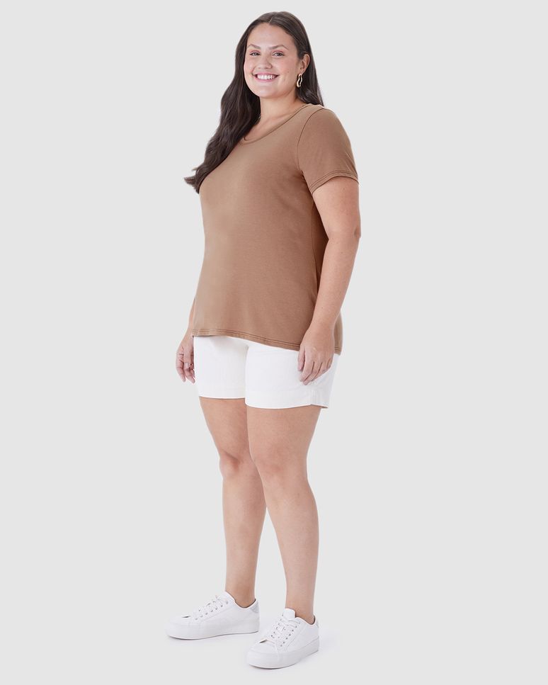 Blusa Básica Feminina Plus Size Decote Redondo Em Algodão