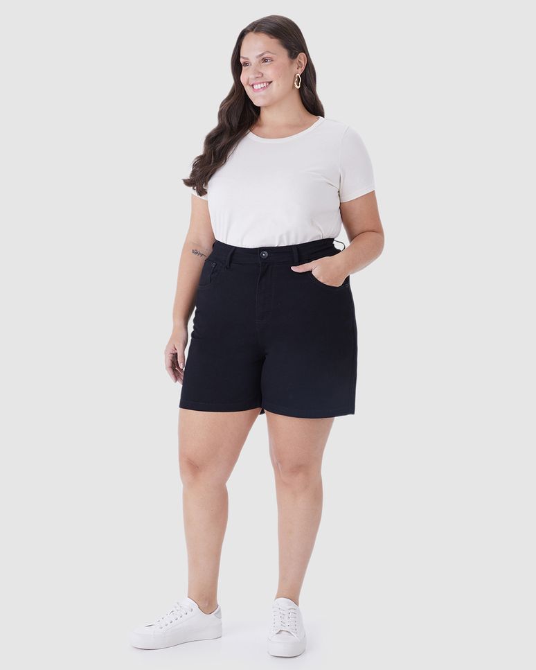Bermuda Feminina Plus Size Comfort Cintura Média Em Sarja Com Elastano