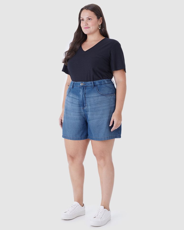 Bermuda Feminina Plus Size Boyfriend Cintura Média Em Jeans 100% Algodão