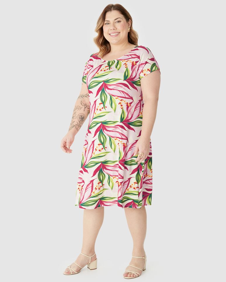 Vestido Feminino Plus Size Reto Estampa Digital Em Viscose Stretch
