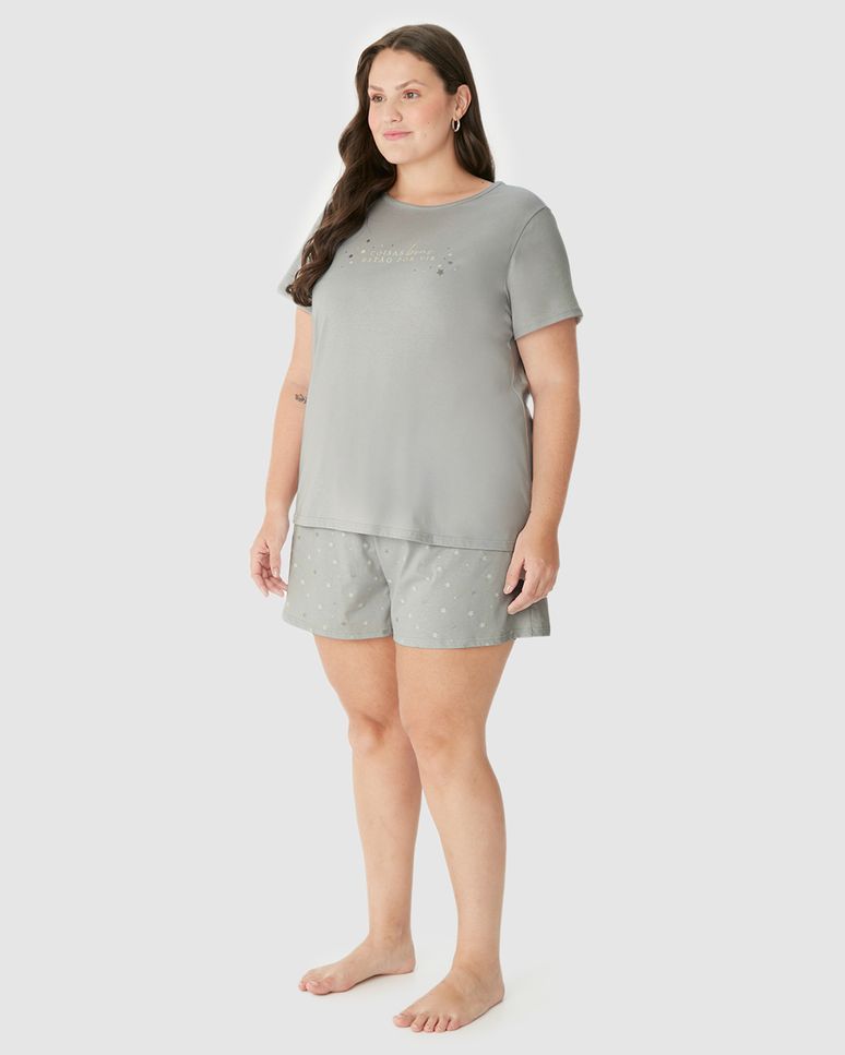 Pijama Curto Feminino Plus Size Coisas Boas Estão Por Vir Em Algodão