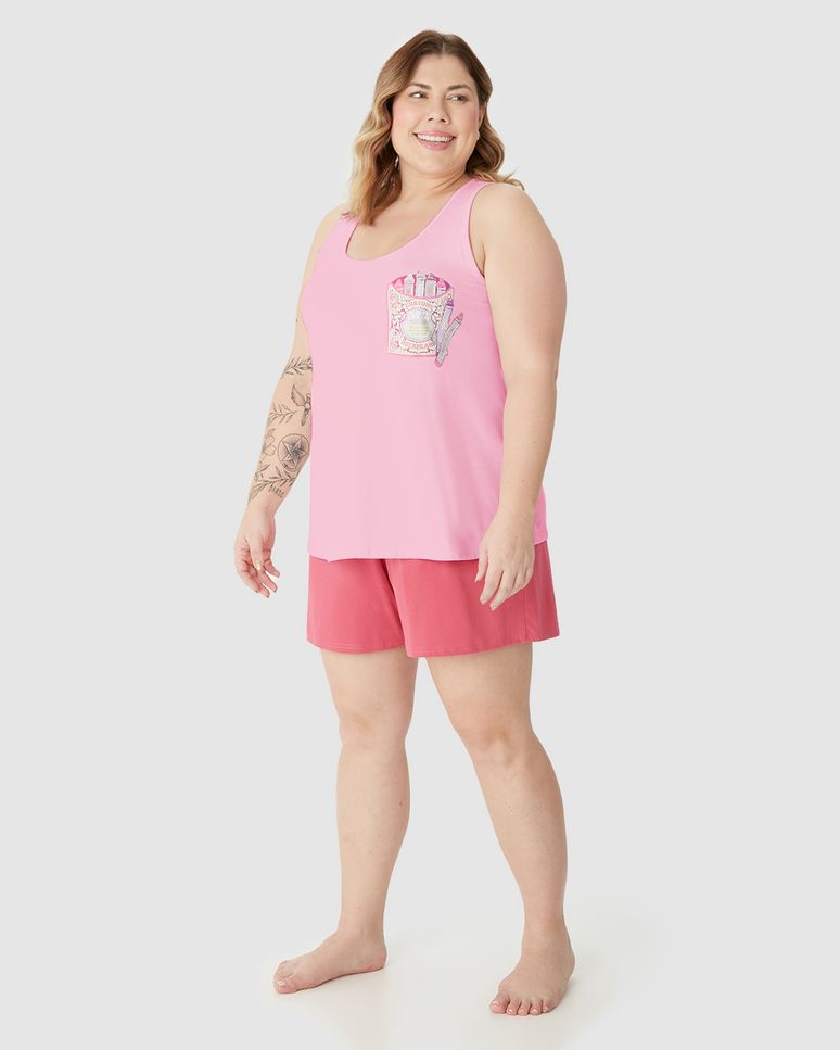 Pijama Curto Feminino Plus Size Beauty Dream Em Algodão