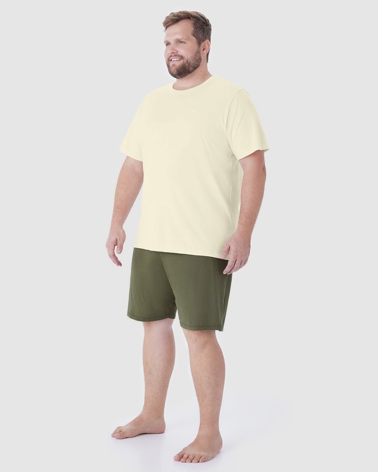 Pijama Curto Masculino Plus Size Detalhe Bordado Em Algodão