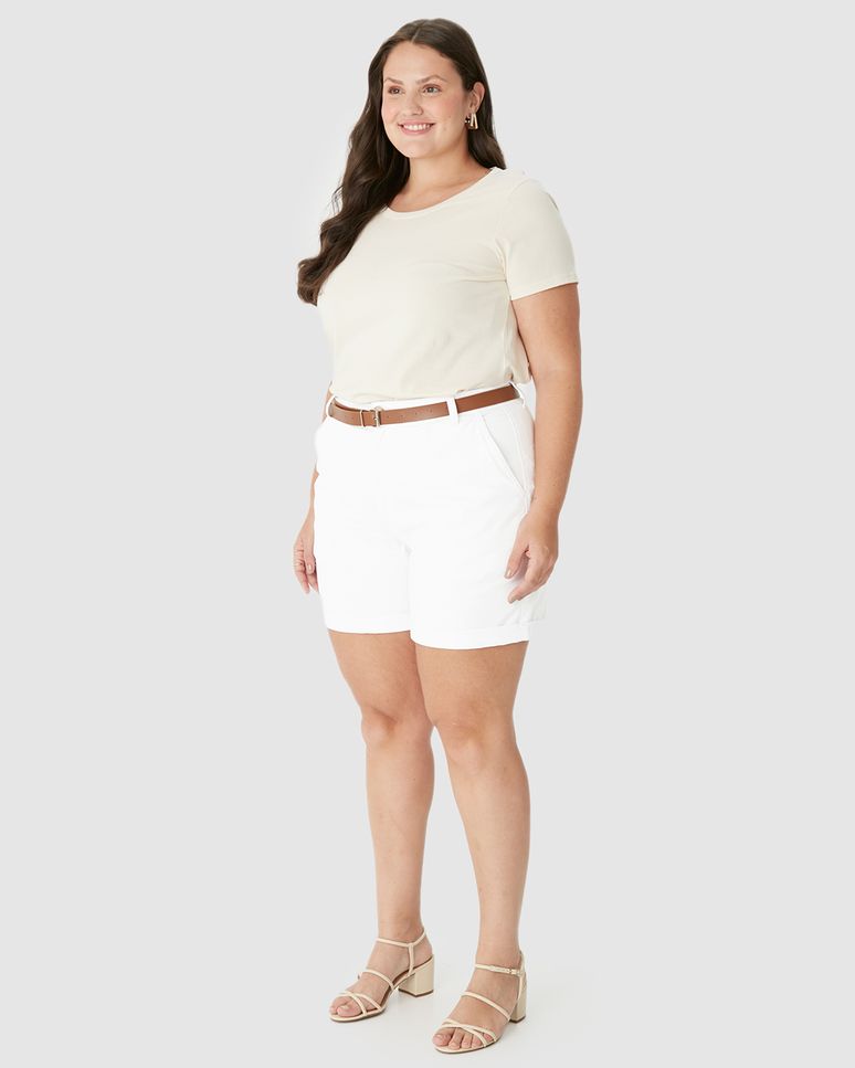 Bermuda Feminina Plus Size Alfaiataria Acompanha Cinto Em Sarja Com Elastano