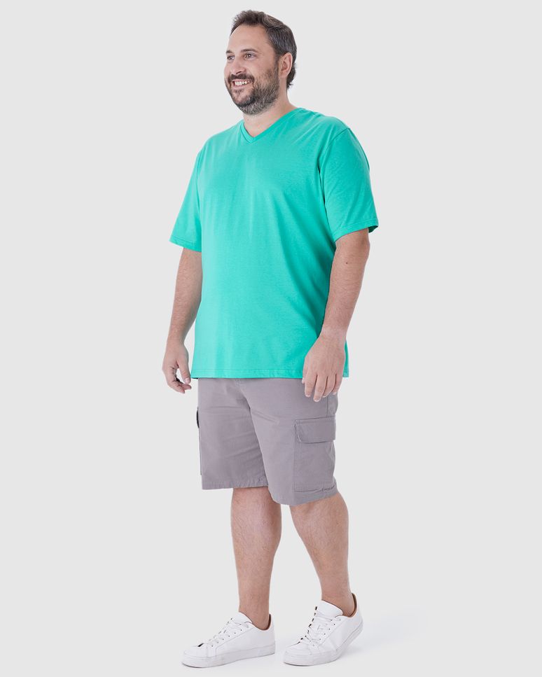 Camiseta Básica Masculina Plus Size Decote V Manga Curta Em Algodão