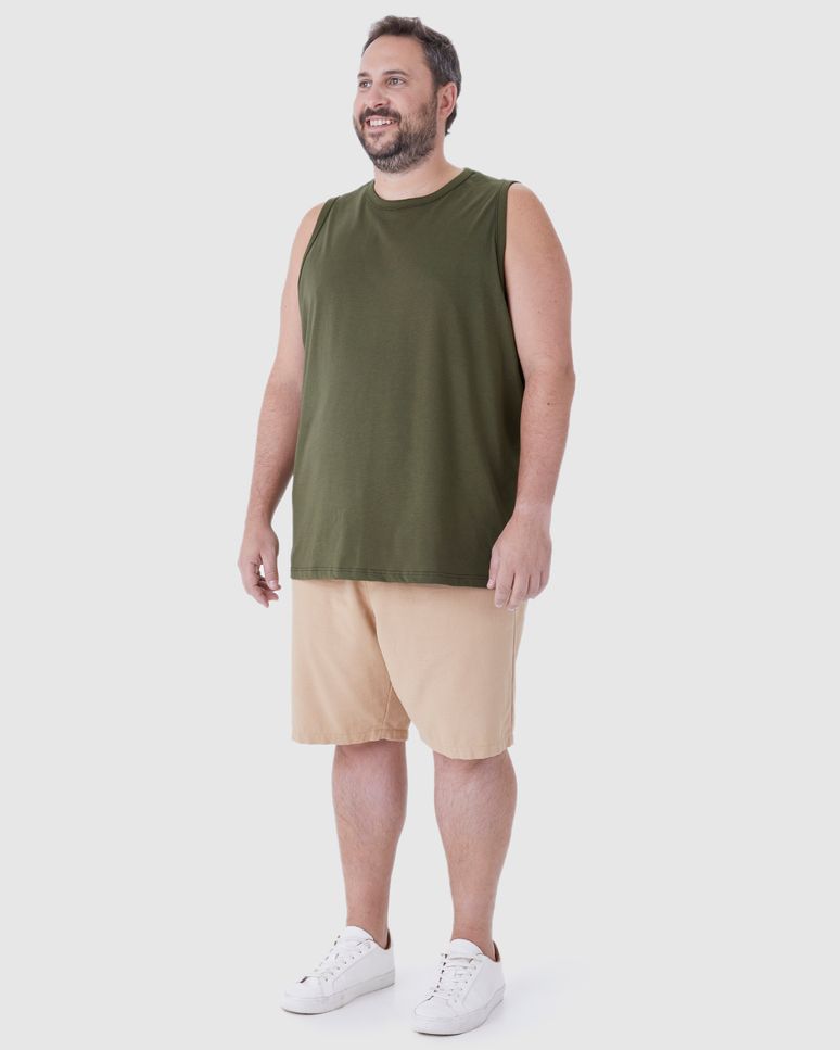 Regata Básica Masculina Plus Size Decote Redondo Alça Larga Em Algodão