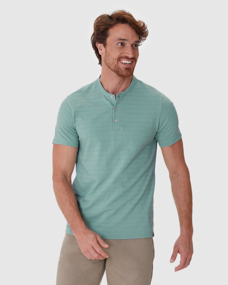 Camiseta Masculina Slim Peitilho Frontal Em Malha Linho Texturizada