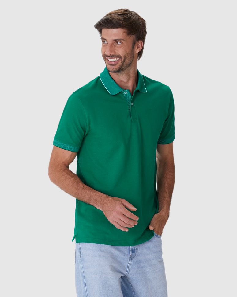 Camisa Polo Masculina Regular Detalhes Retilínea Em Piquet Premium