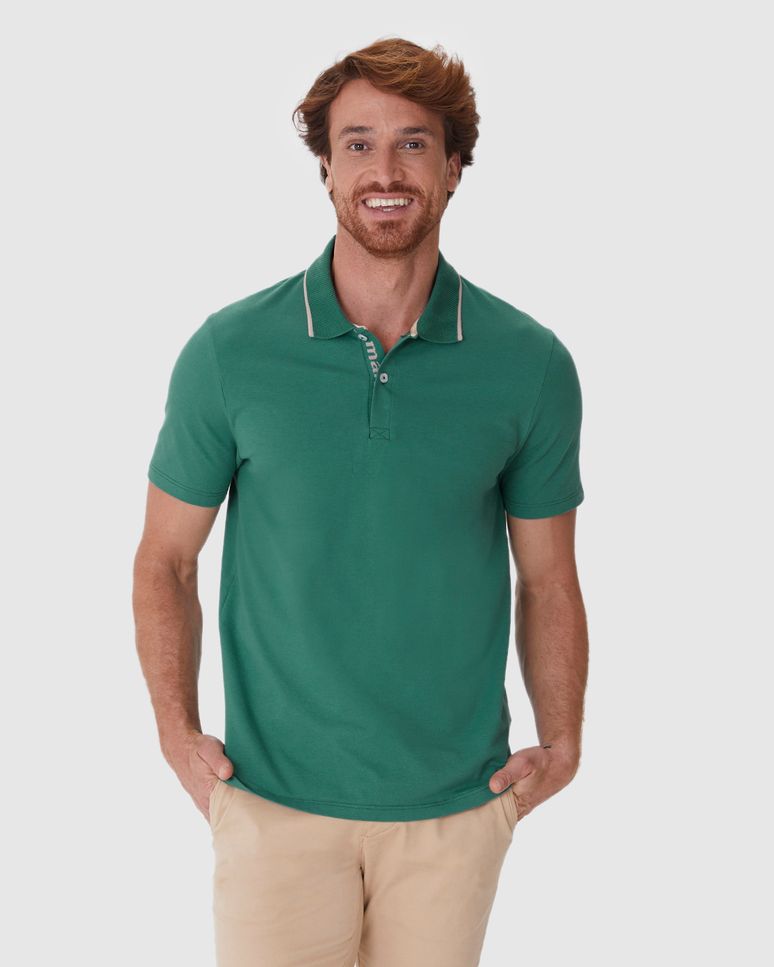Camisa Polo Masculina Slim Peitilho Manga Curta Em Piquet Stretch