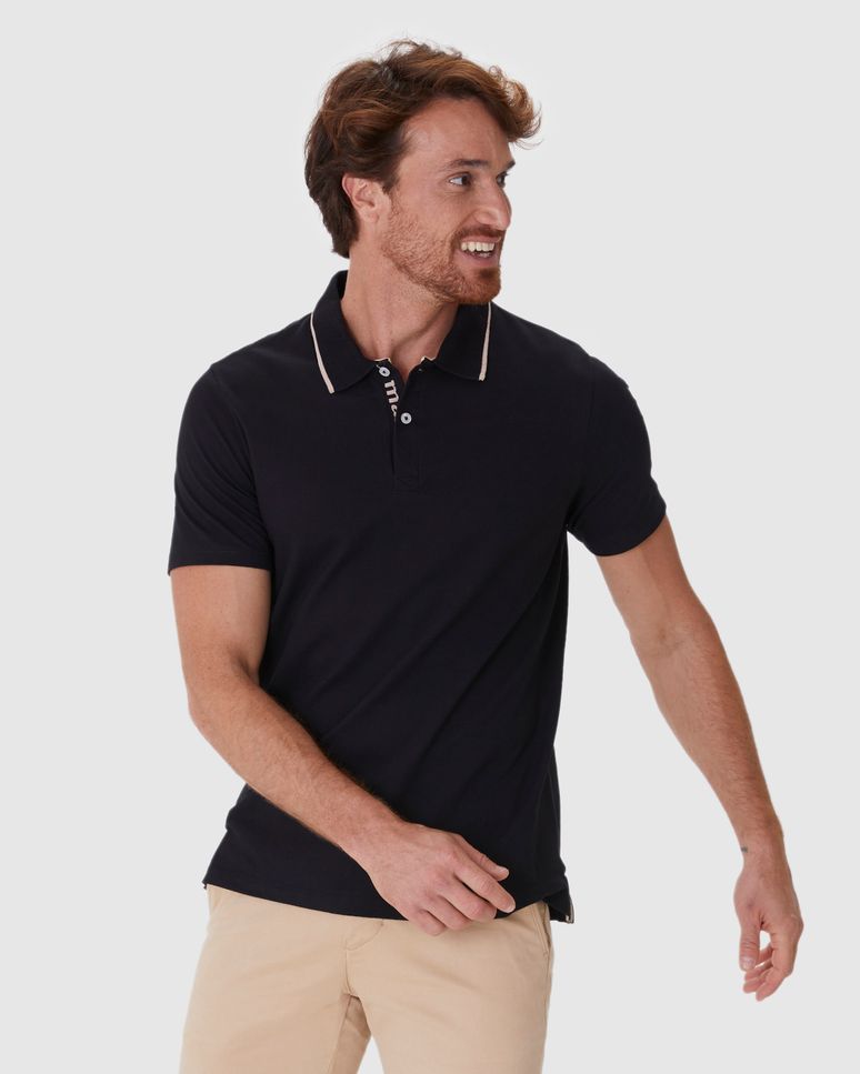Camisa Polo Masculina Slim Peitilho Manga Curta Em Piquet Stretch
