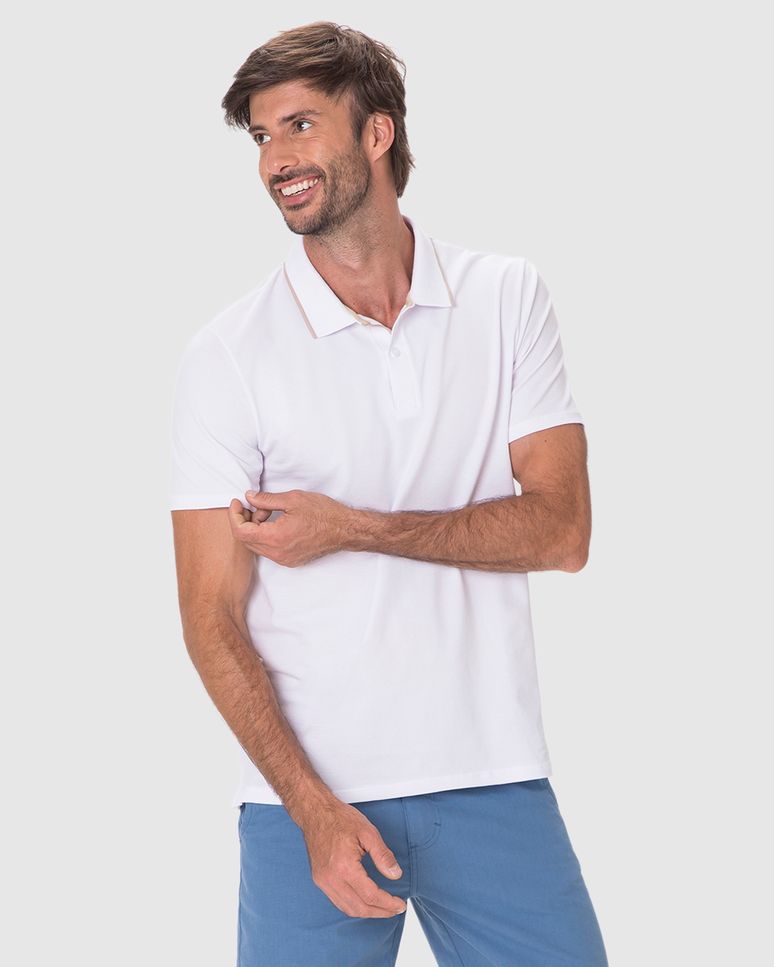 Camisa Polo Masculina Slim Peitilho Manga Curta Em Piquet Stretch
