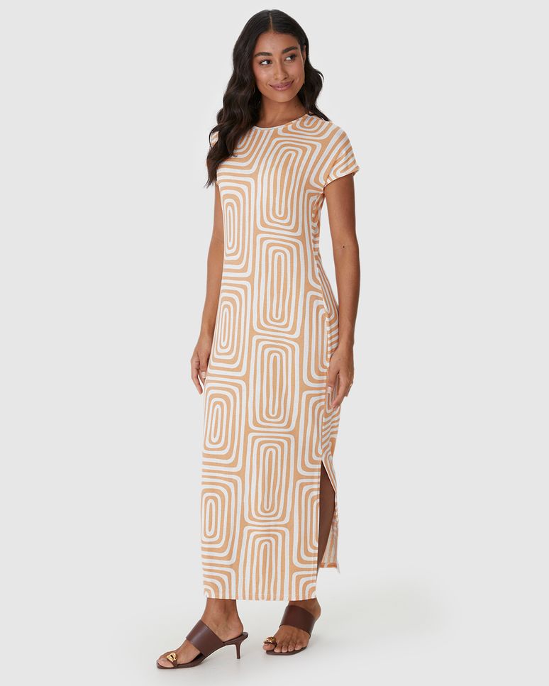 Vestido Midi Feminino Fenda Lateral Em Malha Viscolinho Stretch