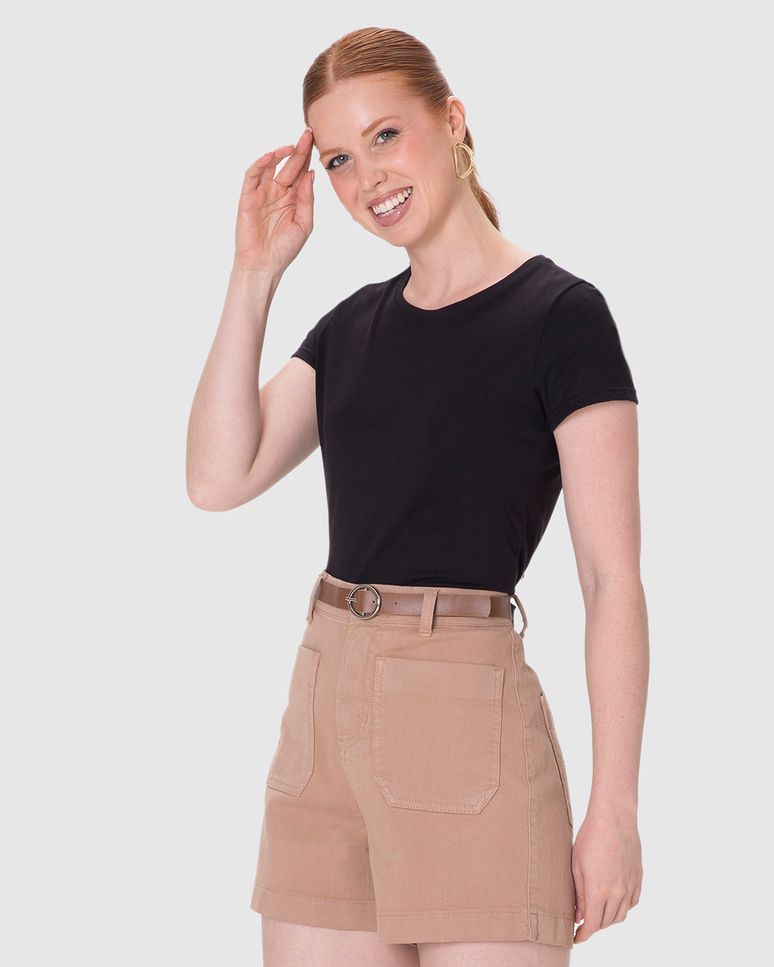 Blusa Básica Feminina Baby Look Em Malha Algodão Pima