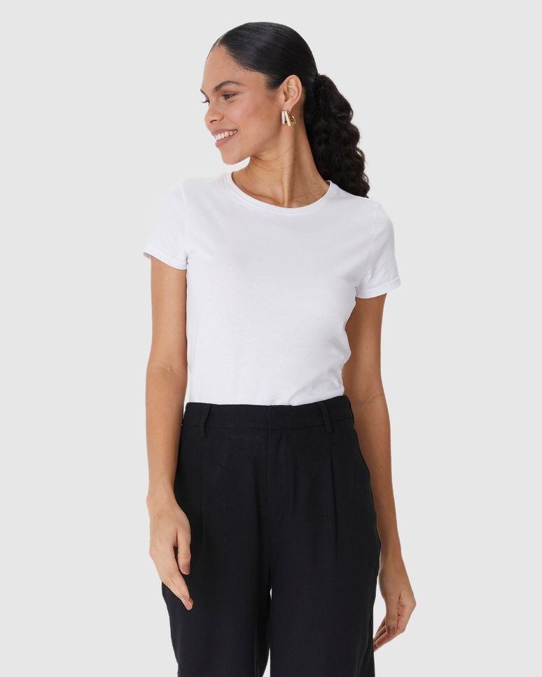 Blusa Básica Feminina Baby Look Em Malha Algodão Pima