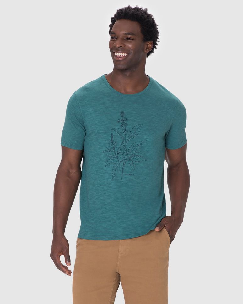 Camiseta Masculina Manga Curta Estampa Frontal Em Malha Flamê