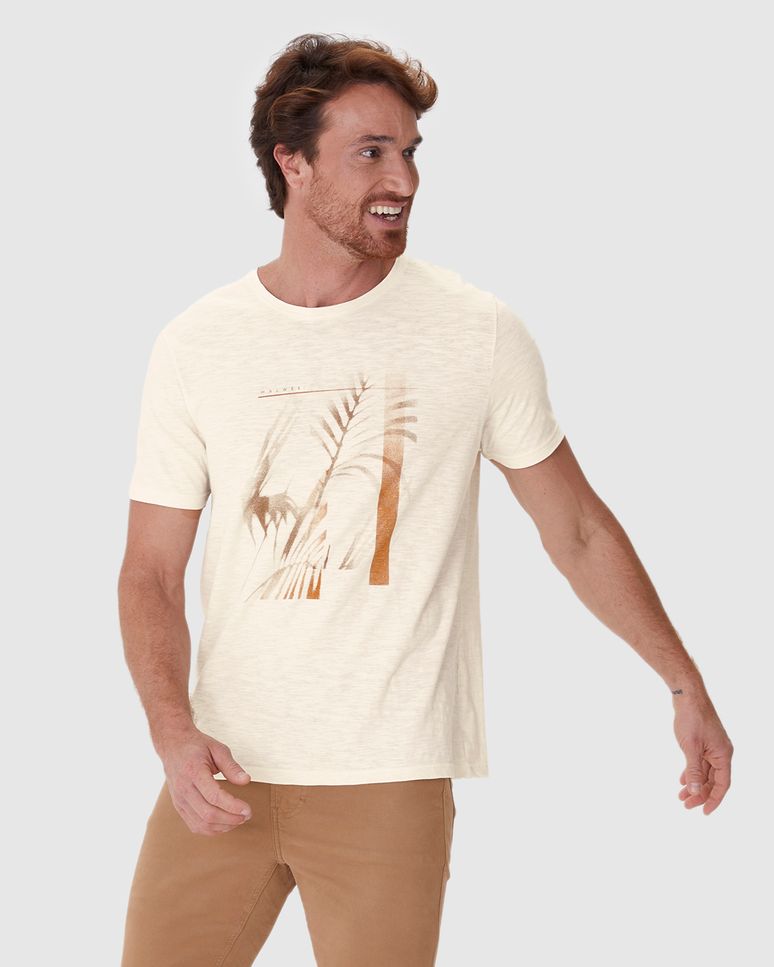 Camiseta Masculina Manga Curta Estampa Frontal Em Malha Flamê