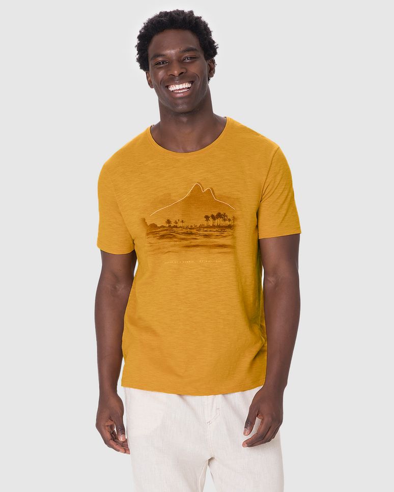 Camiseta Masculina Manga Curta Estampa Frontal Em Malha Flamê
